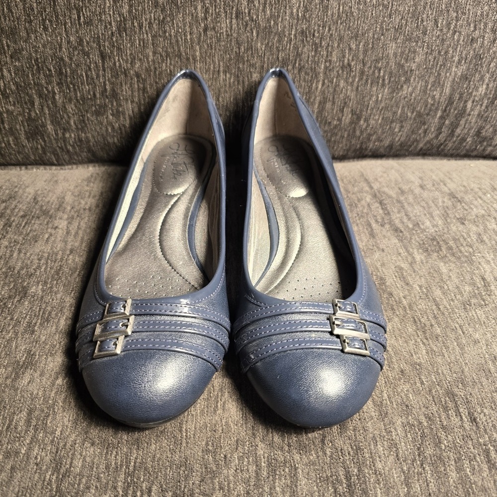 LifeStride Farrow Navy Blue Wedge Pumps Comfort Shoes‎ Buckle Detail 7.5M